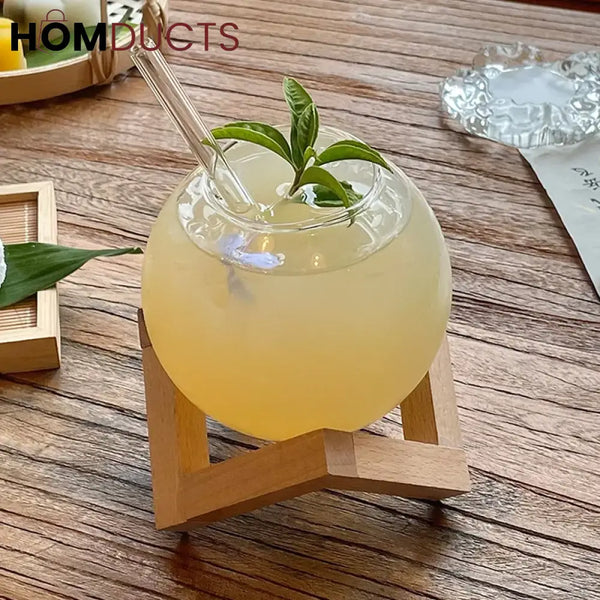 Wooden Stand Round Glass Tumbler - Elegant Cocktail Glassware