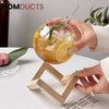 Wooden Stand Round Glass Tumbler - Elegant Cocktail Glassware