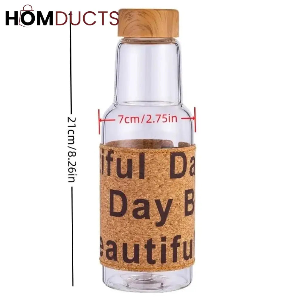 Wooden Style Glass Water Bottle