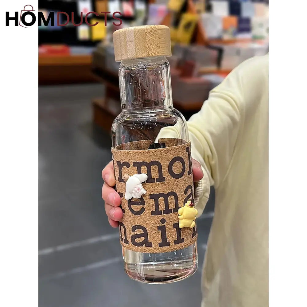 Wooden Style Glass Water Bottle