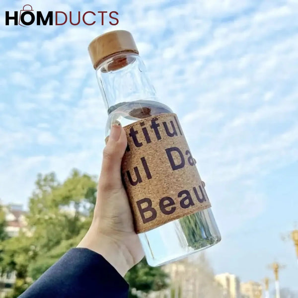 Wooden Style Glass Water Bottle