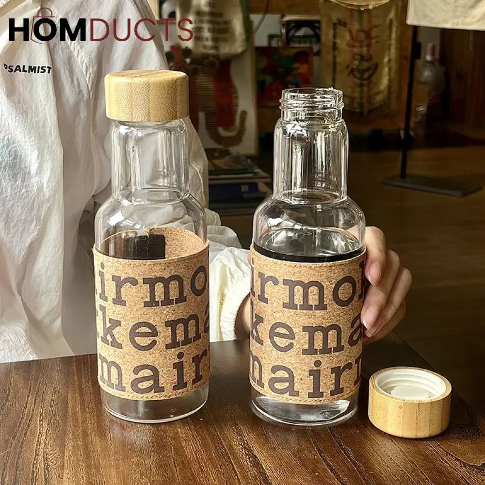 Wooden Style Glass Water Bottle