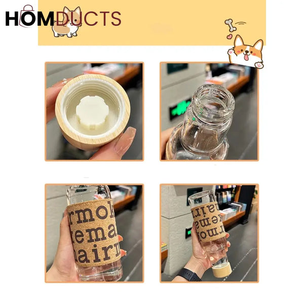 Wooden Style Glass Water Bottle