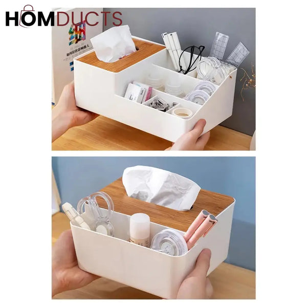 Wooden Tissue Box And Multipurpose Holder