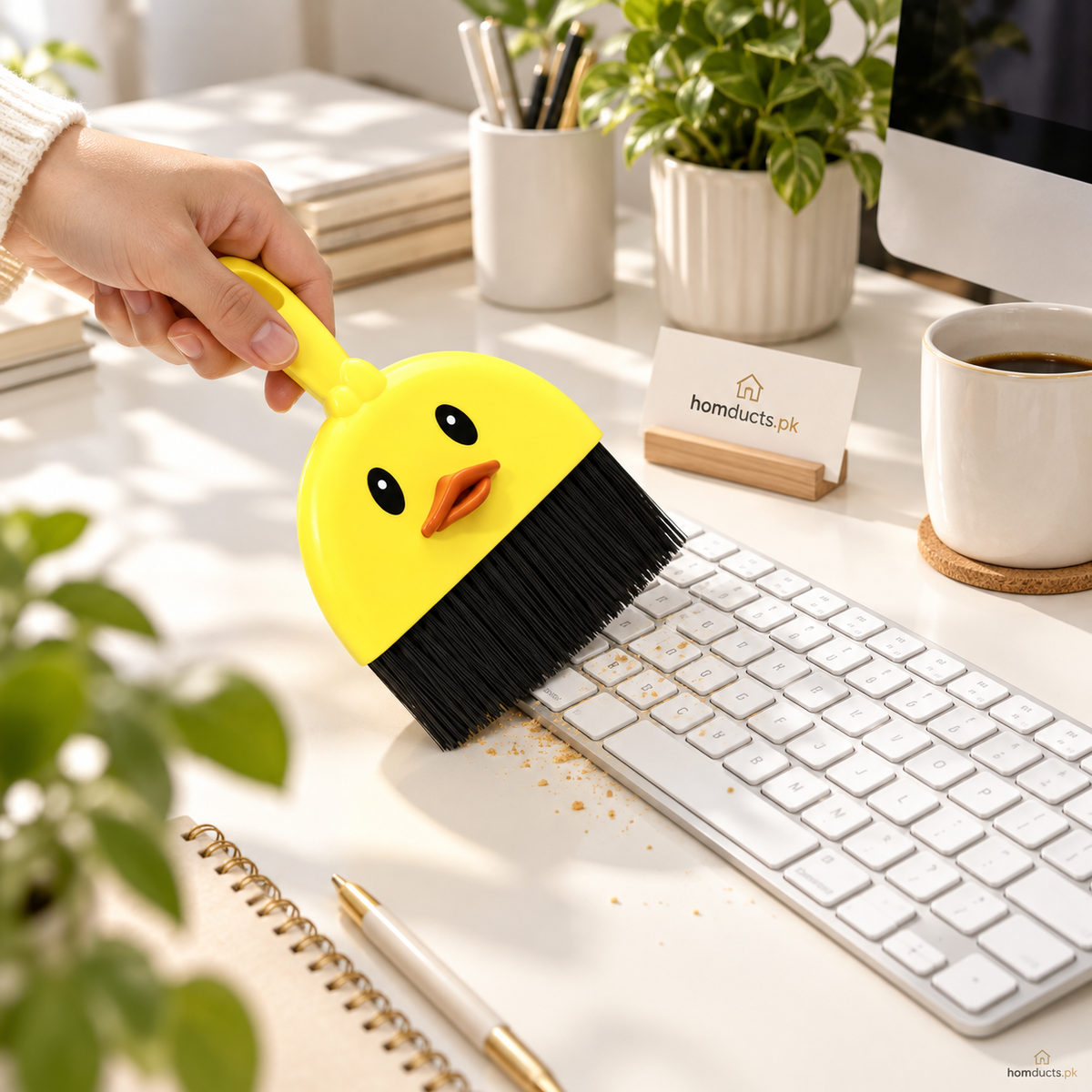 yellow duck-shaped mini dustpan and brush