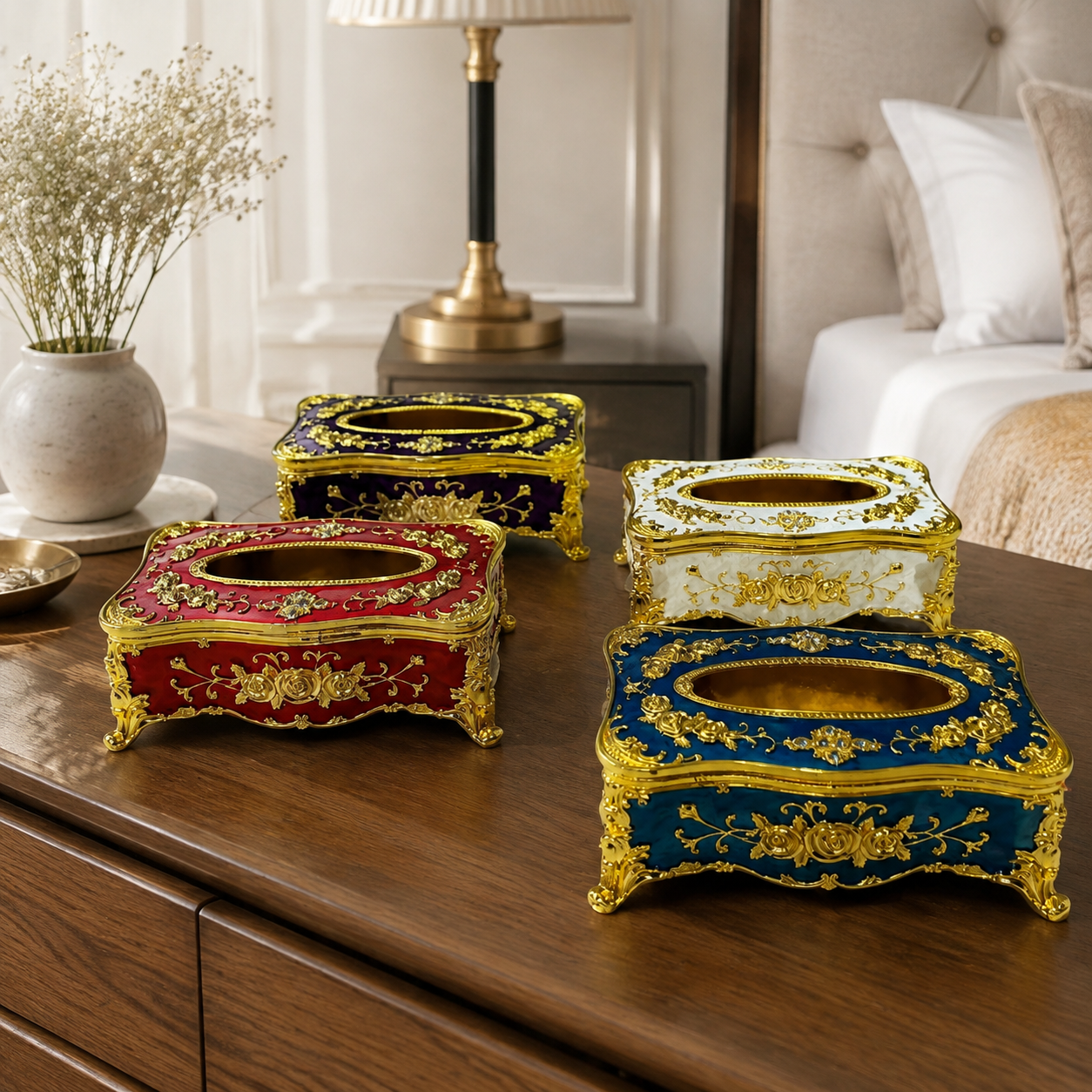 Luxury Metal White & Gold Tissue Box 3383-10