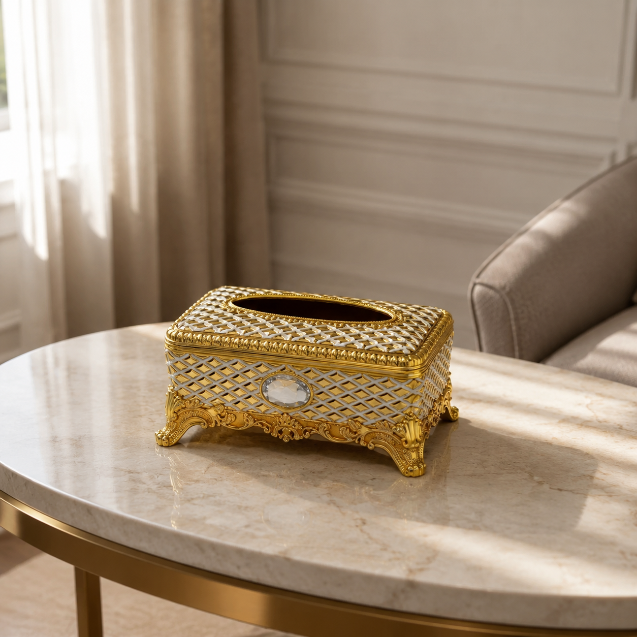 Luxury Metal White & Gold Square Tissue Box 3383-8