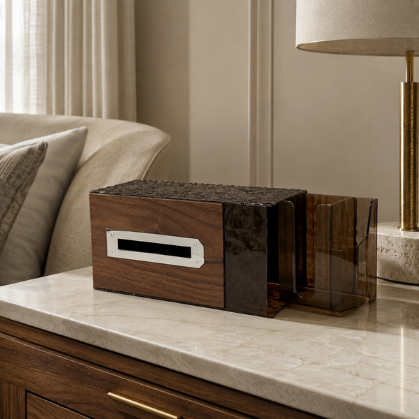 Wood-Effect Tissue Box with Pen Holder 3904-20