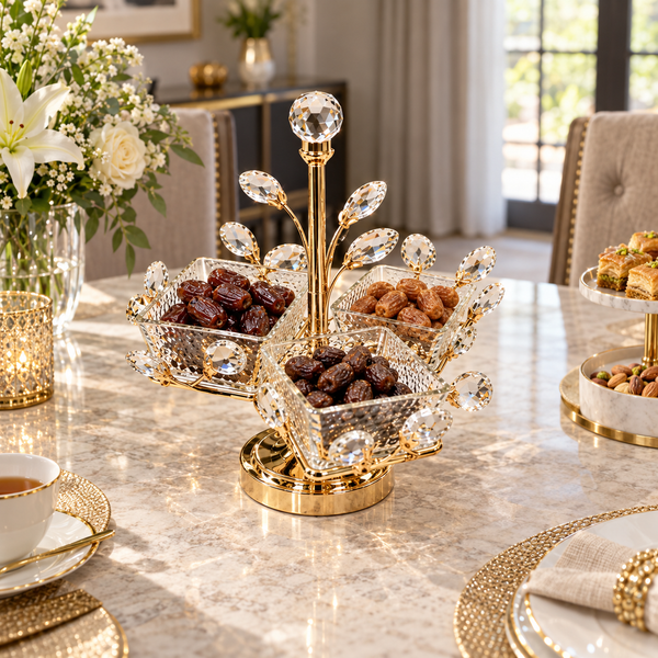 Three-bowl crystal dates serving set