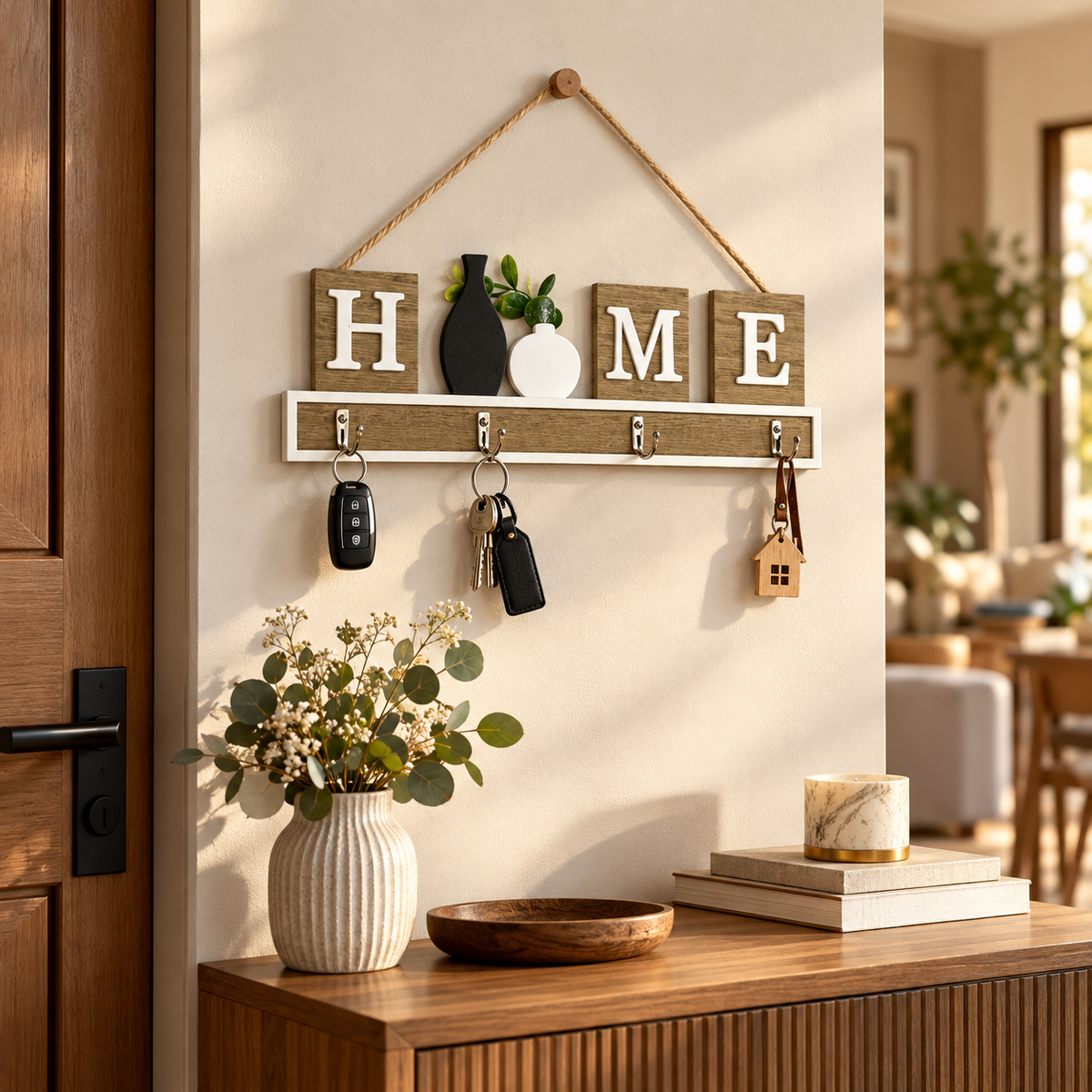 Wooden HOME Key Holder with Five Hooks
