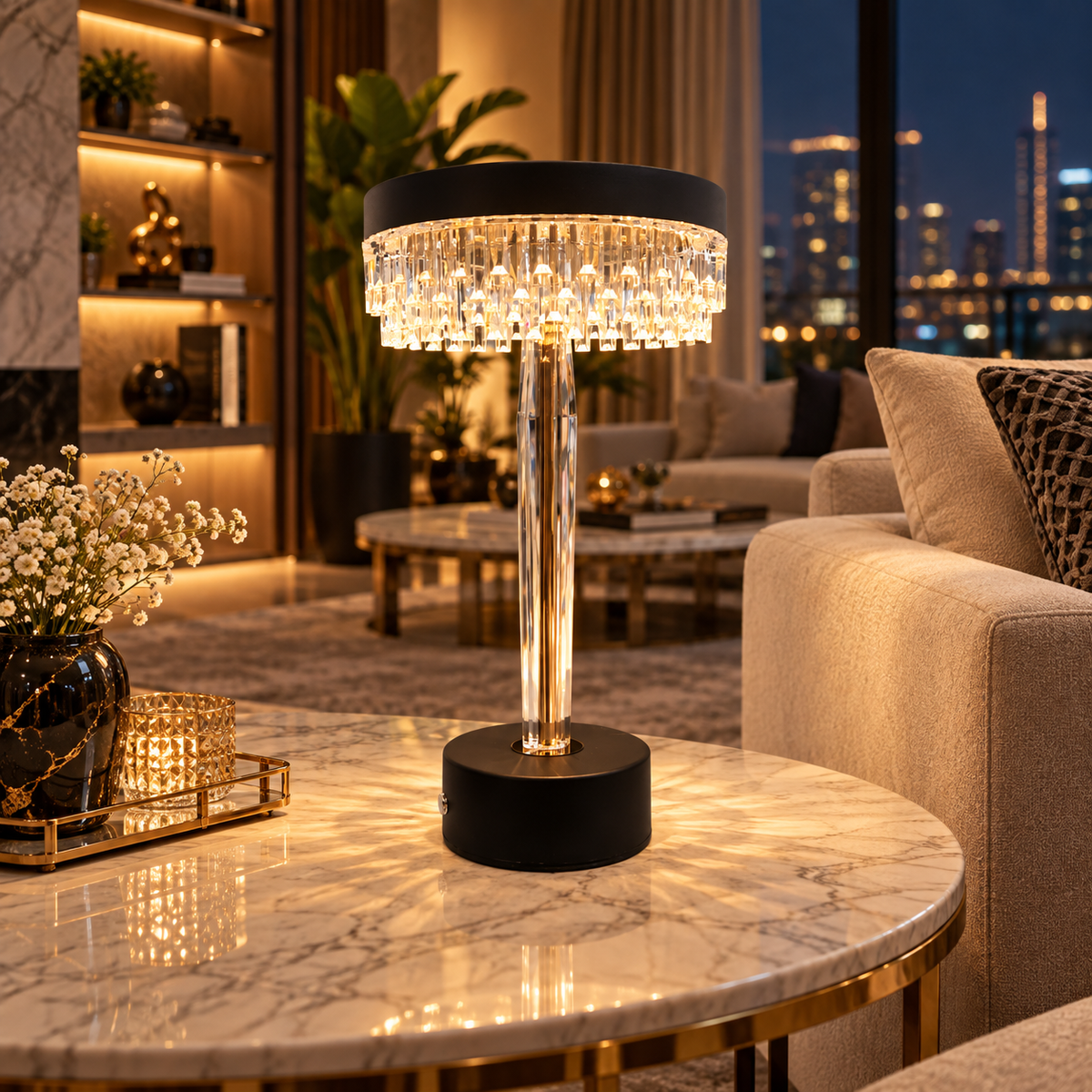Luxury Crystal Fringe Rechargeable Table Lamp