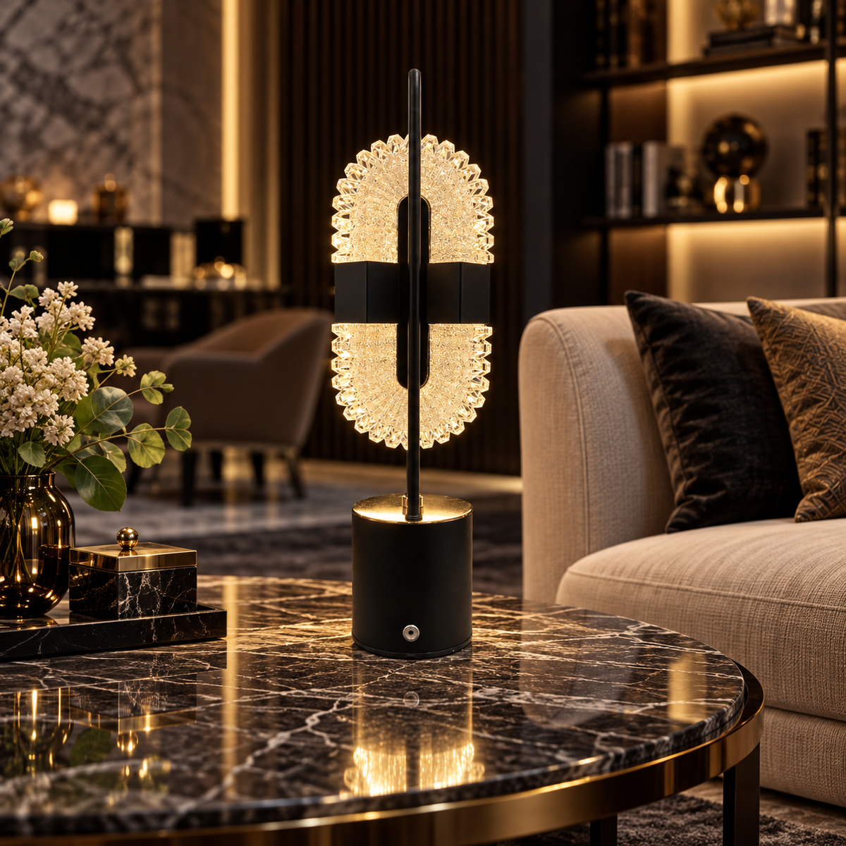5098 Double Crystal Oval Rechargeable Table Lamp