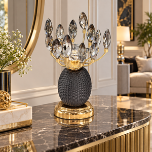 Black and gold crystal leaf candle holder