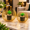 Two-piece crown design gold metal plant pot holder set