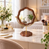 Flower-shaped wooden tabletop vanity mirror