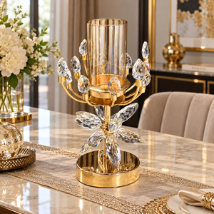 Gold floral crystal candle holder
