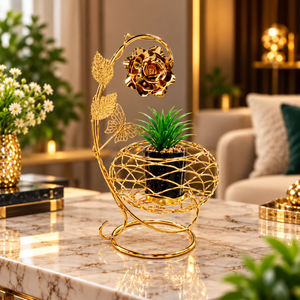 Gold rose metal decorative plant pot holder