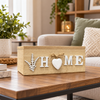 Rustic HOME wooden tissue box cover in a modern living room