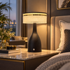 Black USB table lamp with illuminated crystal halo shade