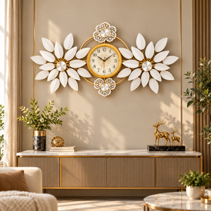 White Petal Floral Decorative Metal Wall Clock