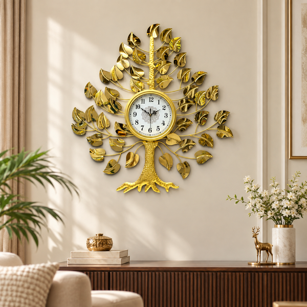 Tree of Life Gold Decorative Metal Wall Clock