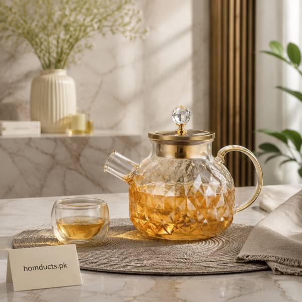 1000ml faceted glass teapot with golden lid