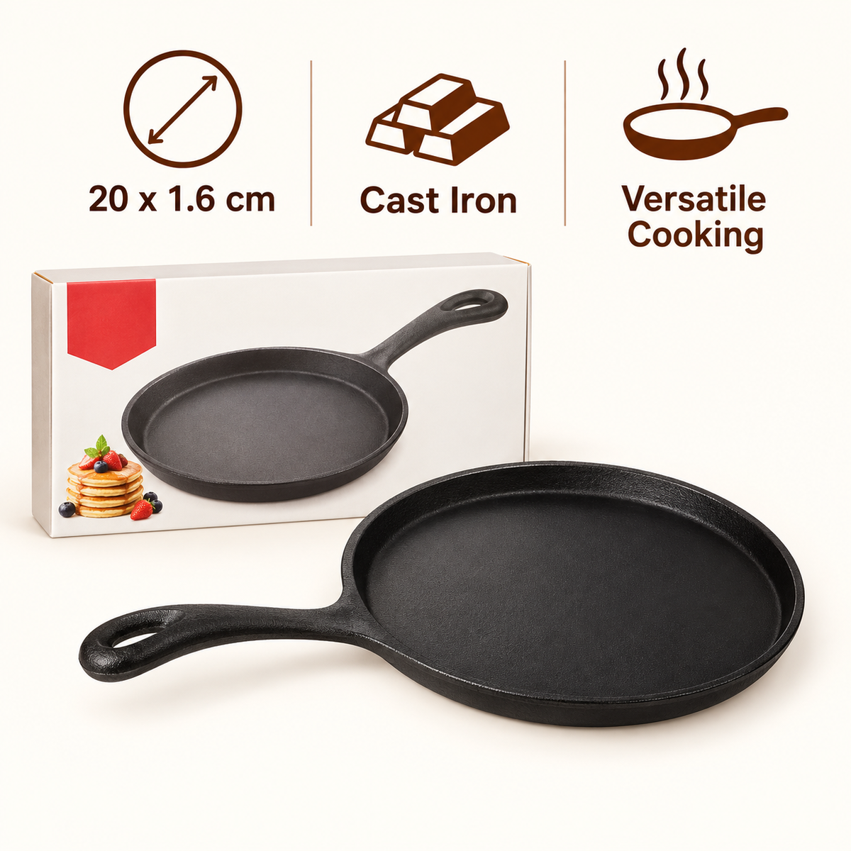 20cm Cast Iron Skillet features and details